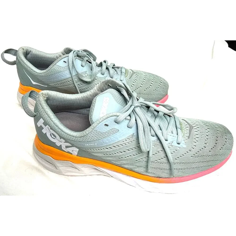 HOKA Arahi 4 Running Shoes Gray Orange Pink Women's US 9 EU 41 1/3 Stability